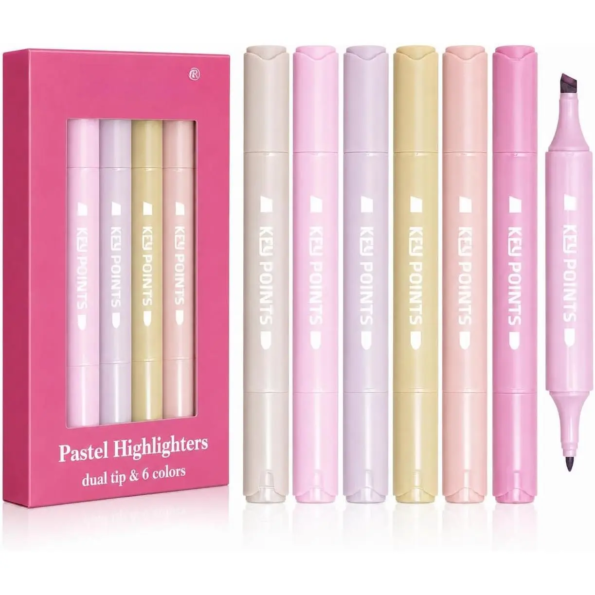 Pastel Highlighters, 6 Pack Soft Color  Tip Highlighter Pens
