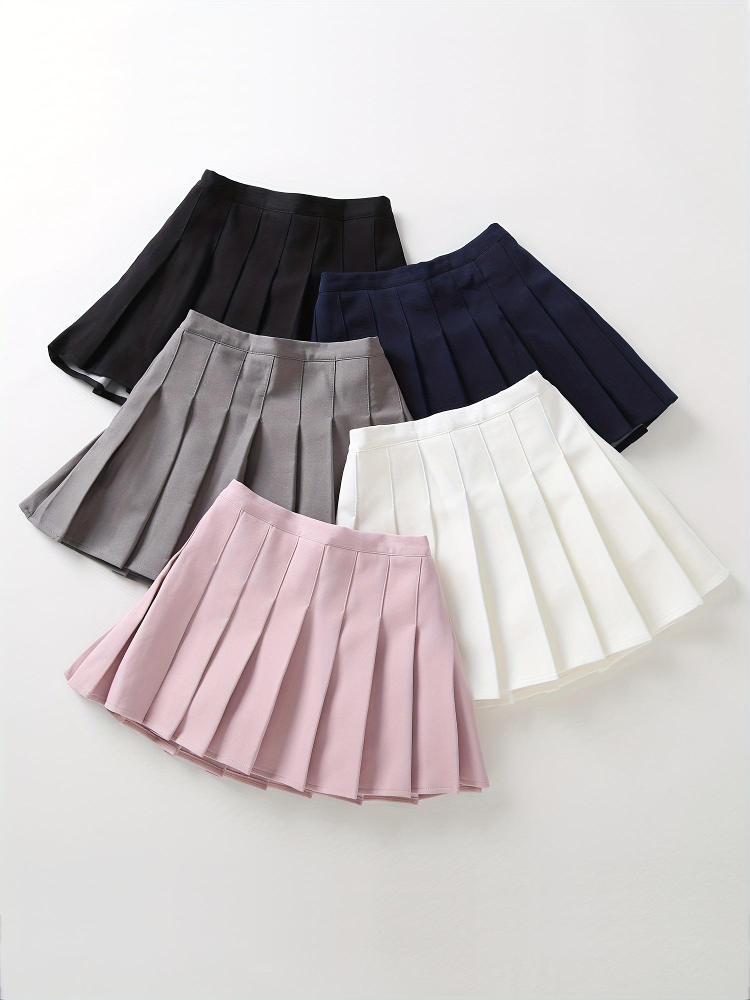 Girls' Pleated Skirt with Safety Shorts, Solid Color School Uniform Style
