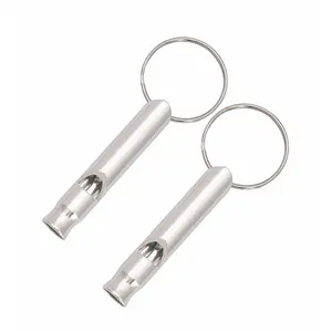 2-Pack Mini Stainless Steel Survival Whistle, Ideal for Camping, Hiking, Boating, Loud Emergency Whistle with Keychain, Dog Training Aid