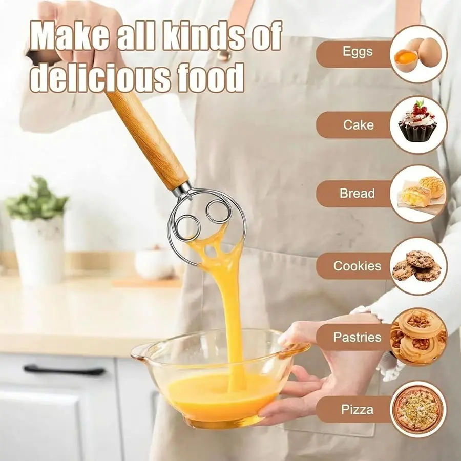 Single upgraded double loop spiral flour mixer, manual and flour mixing stick, commercial baking dough mixing tool, bakery truck, restaurant kitchen specific baking tool, Utensils