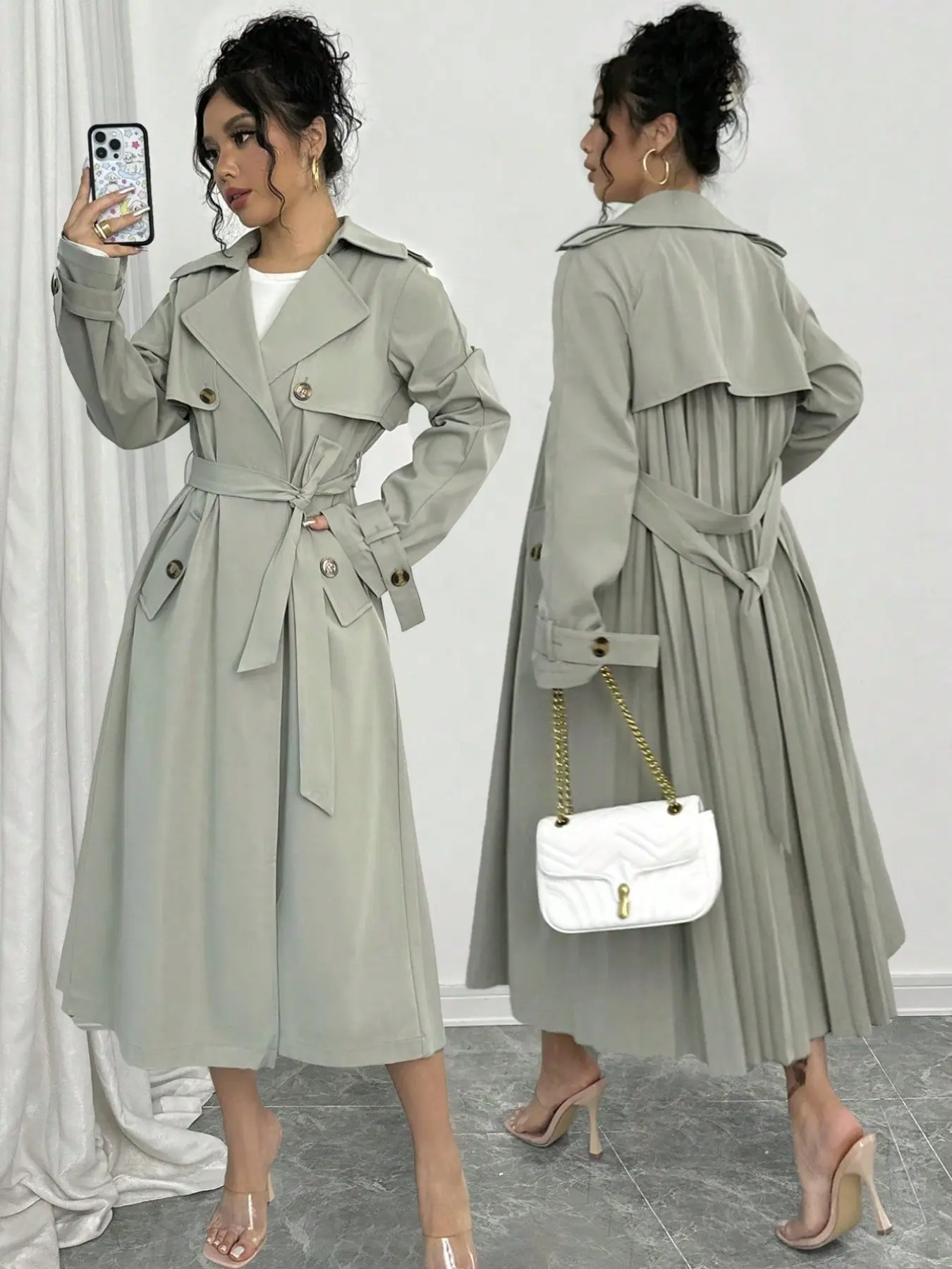Women's Double Breasted Trench Coat | Belted Long Coat | Fall Outfit 2026 | Quiet Luxury | Office Wear | Old Money Aesthetic | Lightweight Jacket | Elegant Street Style | Business Casual | Windproof Mid Length Overcoat | Trendy TikTok Fashion
