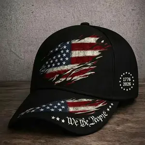2026 American Black Hat Anniversary Celebration Sunshade Baseball Cap Outdoor Duckbill Hat with Good Quality Fabric Print Birthday Gift