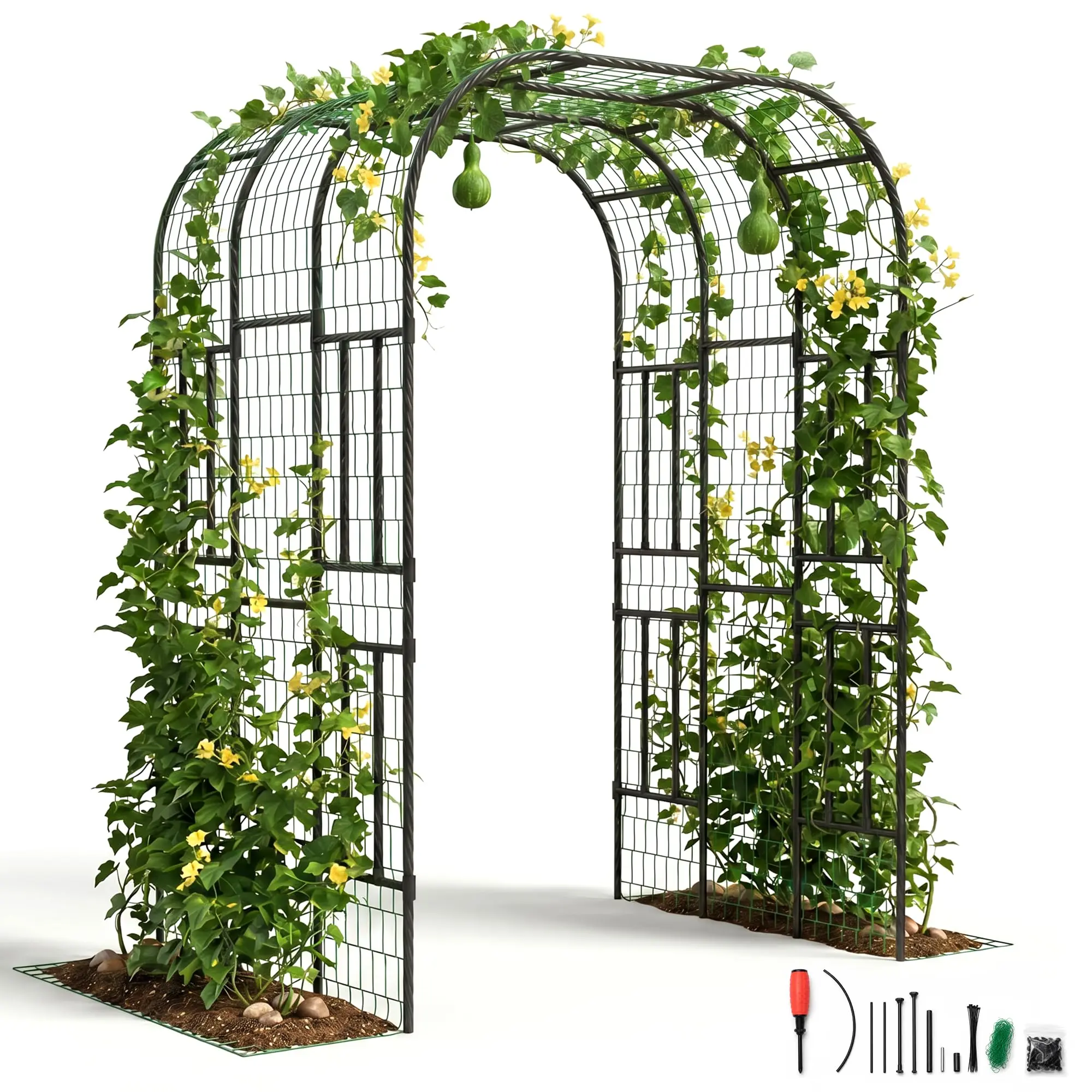 7.3FT Heavy Duty Metal Garden Arch Trellis for Raised Beds – Durable Plant Support Frame for Climbing Vegetables, Cucumbers, Vines, Flowers & Fruit Plants – Ideal Arbor Pergola for Outdoor Gardens
