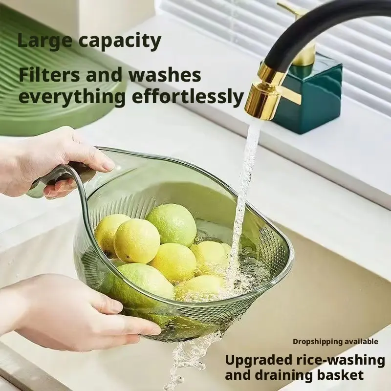 Rice Washing Tool, Rice Strainer, Kitchen Fruit Draining Basket, Multi-Functional Vegetable Basin, Strainer with Handle, Handle Included, Simple Design