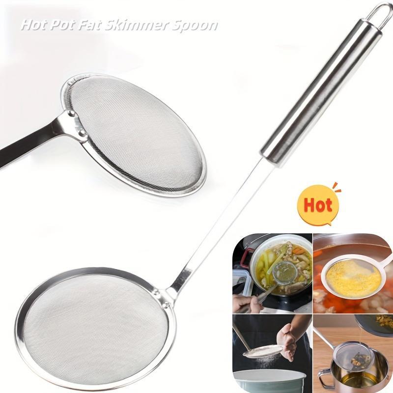 Hot Pot Skimmer- Stainless Steel Fine Mesh Strainer Skimming Grease and Foam, Long Handle Wire Mesh Strainer, Kitchen, Kitchen Supplies