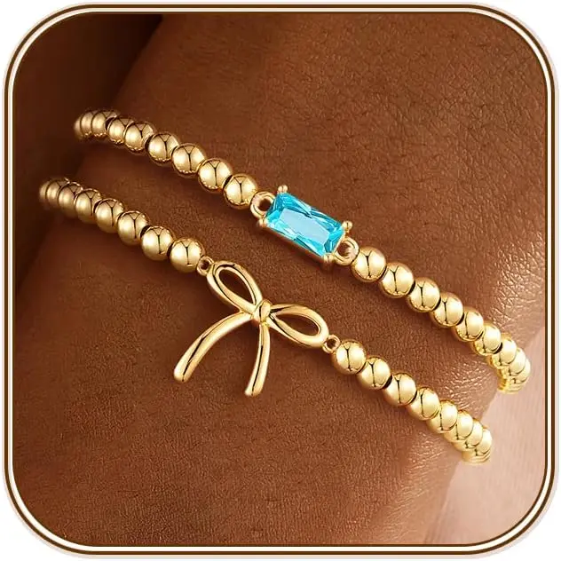 12 Month Birthstone Beaded Bracelets for Women | Dainty 14K  Plated Created Birthstone Necklace Birthday  for Women Teen Girls Gifts