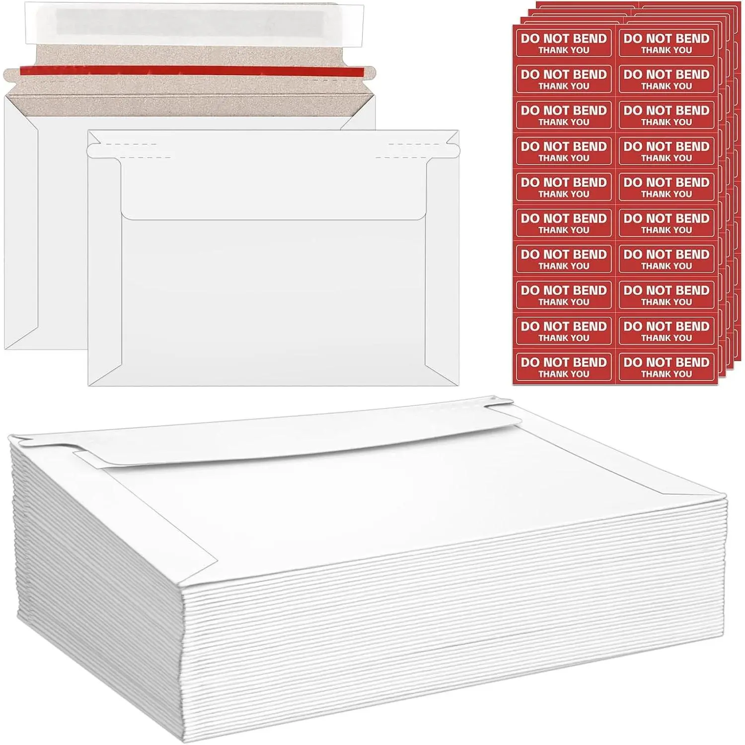20 Pack 6.5x4.5 inch Rigid Mailers Self Seal Photo Mailers Protective Flat Cardboard Envelopes White Blank Shipping Envelopes for Photos Document Invitation Trading Card Greeting Cards