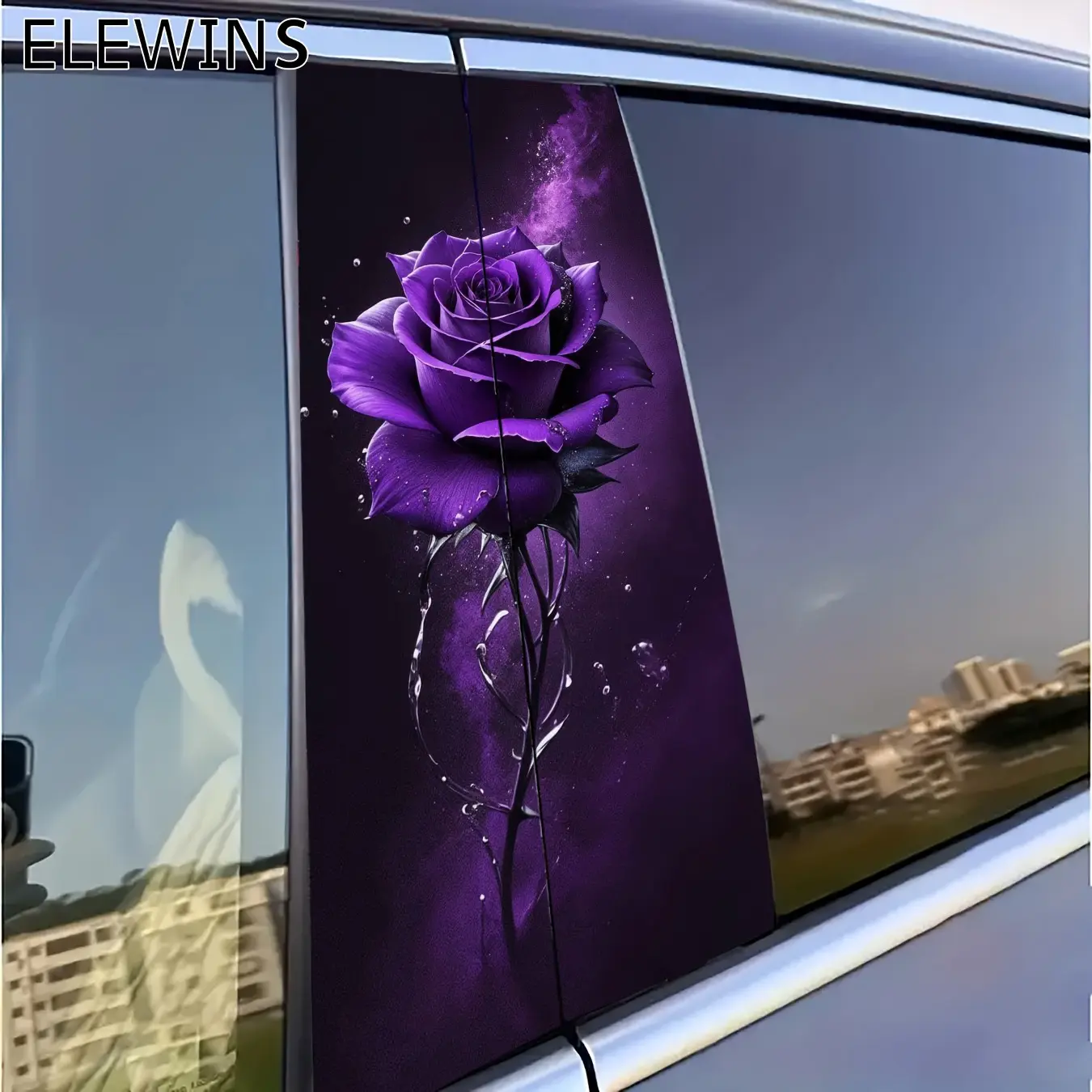 2pcs Purple Rose Car B-Pillar & Door Decals, Vehicle Exterior Decoration, Uv Resistant, Scratchproof, Self-Adhesive Vinyl Stickers With Violet Floral Design For Cars, Suvs, Trucks - Easy Installation, Residue-Free Removal, Ideal Gift For Car Lovers
