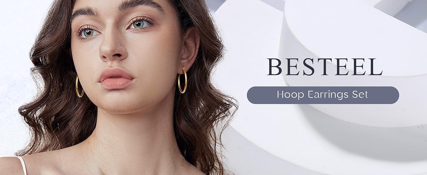 BESTEEL 5-10 Pairs Silver Gold Hoop Earrings Set for Women Men Hypoallergenic Surgiacl Stainless Steel Small Huggie Earring Stacks Pack Jewelry for Multiple Piercing Waterproof
