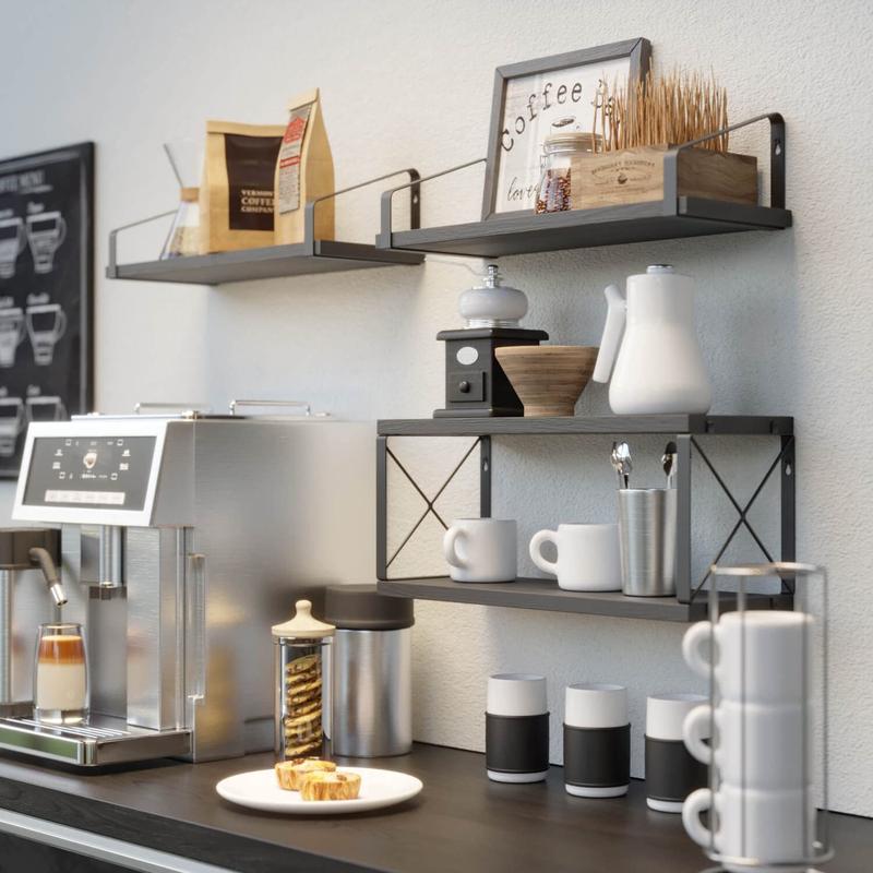 Floating Bathroom Shelves White Multi-Level Storage for Toilet Paper & Wall Decor Flexible Brackets 4 Pcs 15.6x5.7x0.6 Inches Unique Double-Layer X-Structure Metal Frame