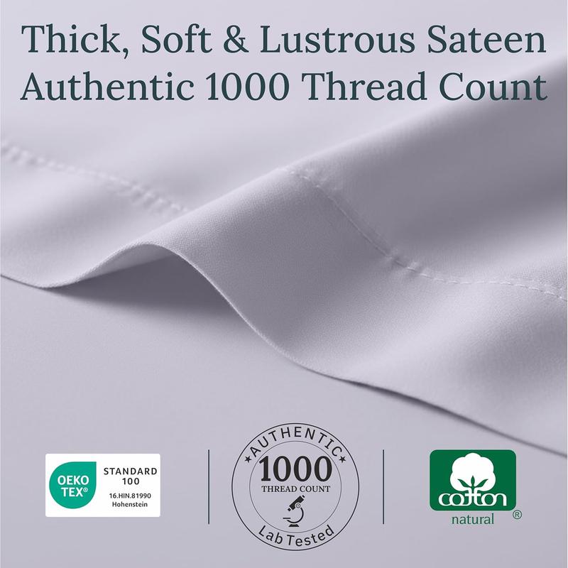 Luxury  Sheet Set - 1000 Thread Count Sateen, Thick and    Sheets  Size, Deep Pockets, Durable Bedding - Lavender Grey