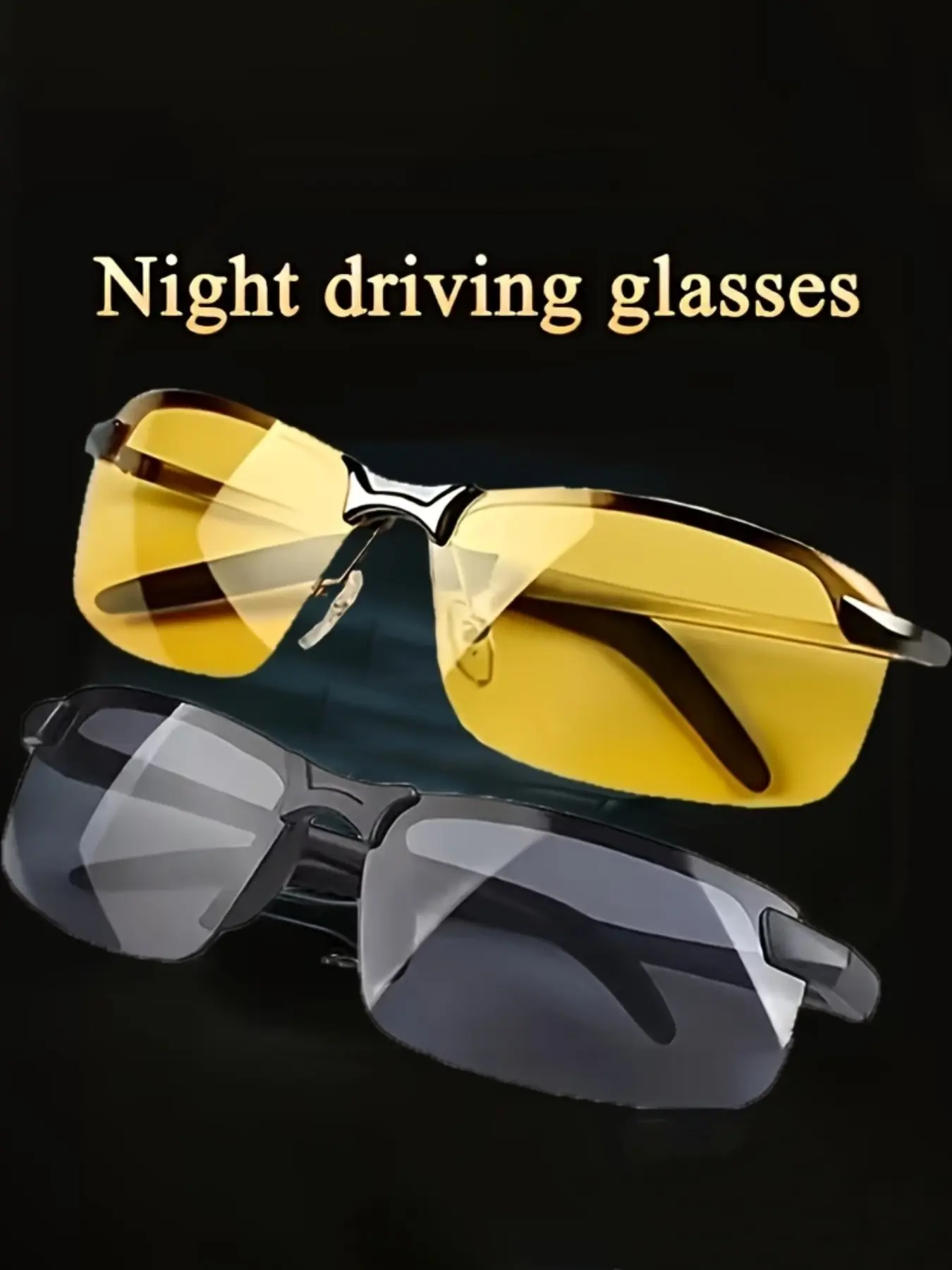 2 Pairs Ultra-Light Night Vision Driving Glasses, Half Frame Design, Enhanced Night Visibility, Ideal for Safe Nighttime Travel, Lightweight Design Eyewear