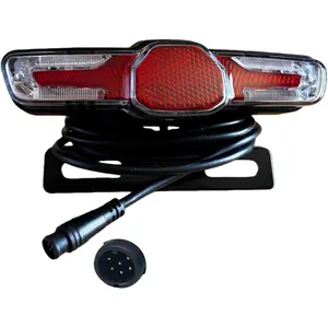 6V-60V E-Bike Rear Tail Light,6 Pin Waterproof Connector, LED Brake Warning Light,Adjustable M5 Screw Mount, 60mm Screw Spacing