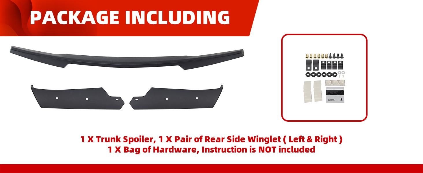 Rear Spoiler & Side Winglets Compatible with 2014-2019 Chevy Corvette C7 Exterior Rear Spoiler Wing Tail Roof Top Lid Stage 2 Style