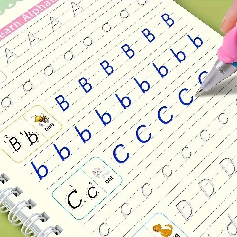 Magic Groove Handwriting Practice Book Set for Kids Aged 3-6, Reusable Learning Pad with Erasable Letters Numbers Tracing Coloring Math Skills Included