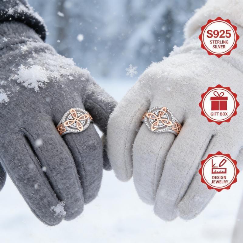 Date Essential S925 Silver Celtic Knot Ring - Rose Gold Zircon Women’s Dainty Ring