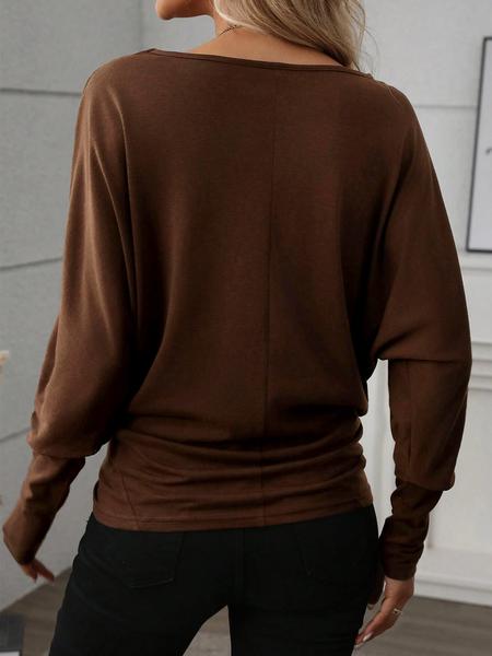 Women's Batwing Sleeve Solid Color T-Shirt, Elastic Long Sleeve Top, Casual Fashion Warm Base Layer, Perfect for Daily Wear & Parties