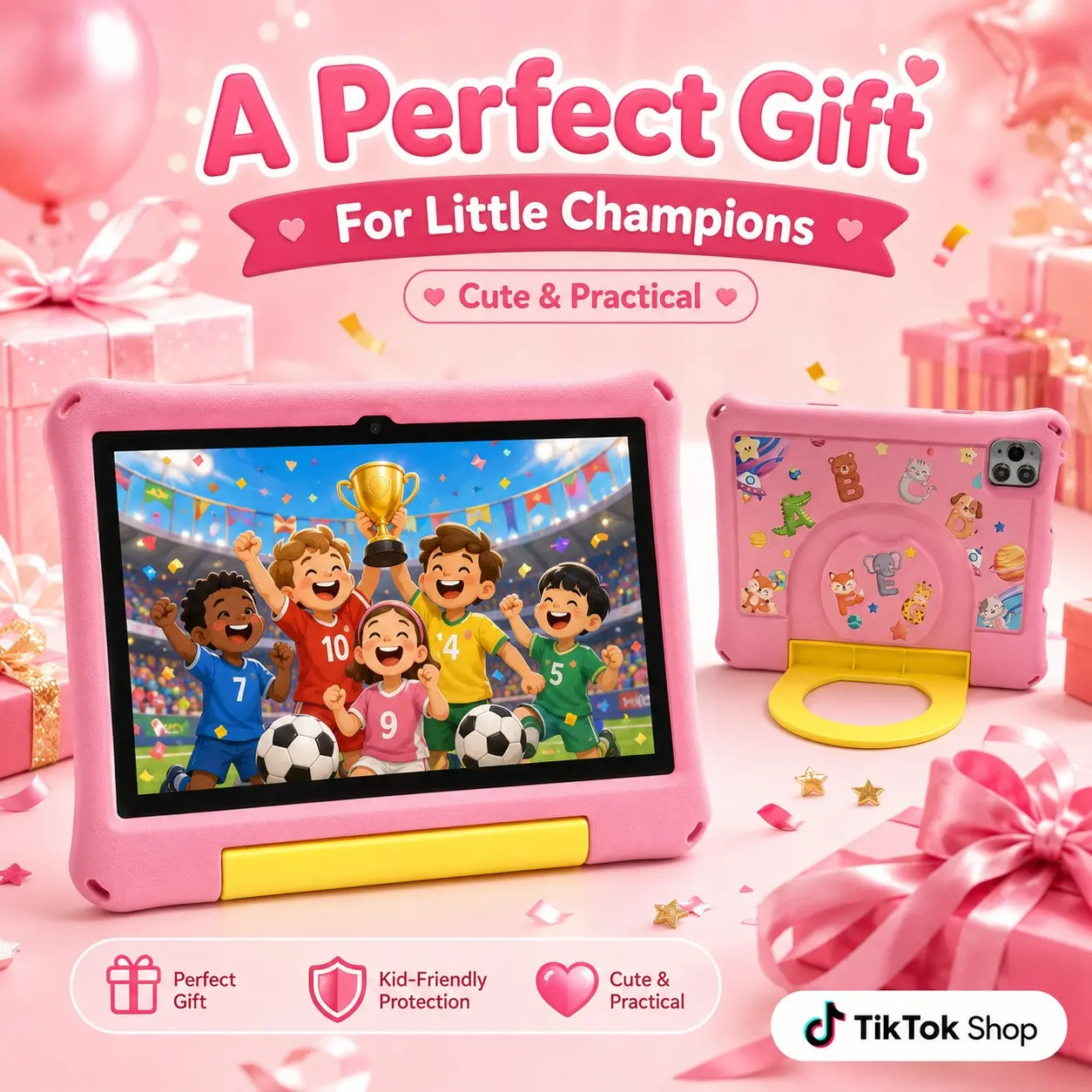 10.1 Inch Kids Tablet, 4GB RAM 64GB ROM, Android 12, Dual Camera, Kid-Proof Case with Handle, WiFi Learning Tablet for Toddlers, Holiday Gift