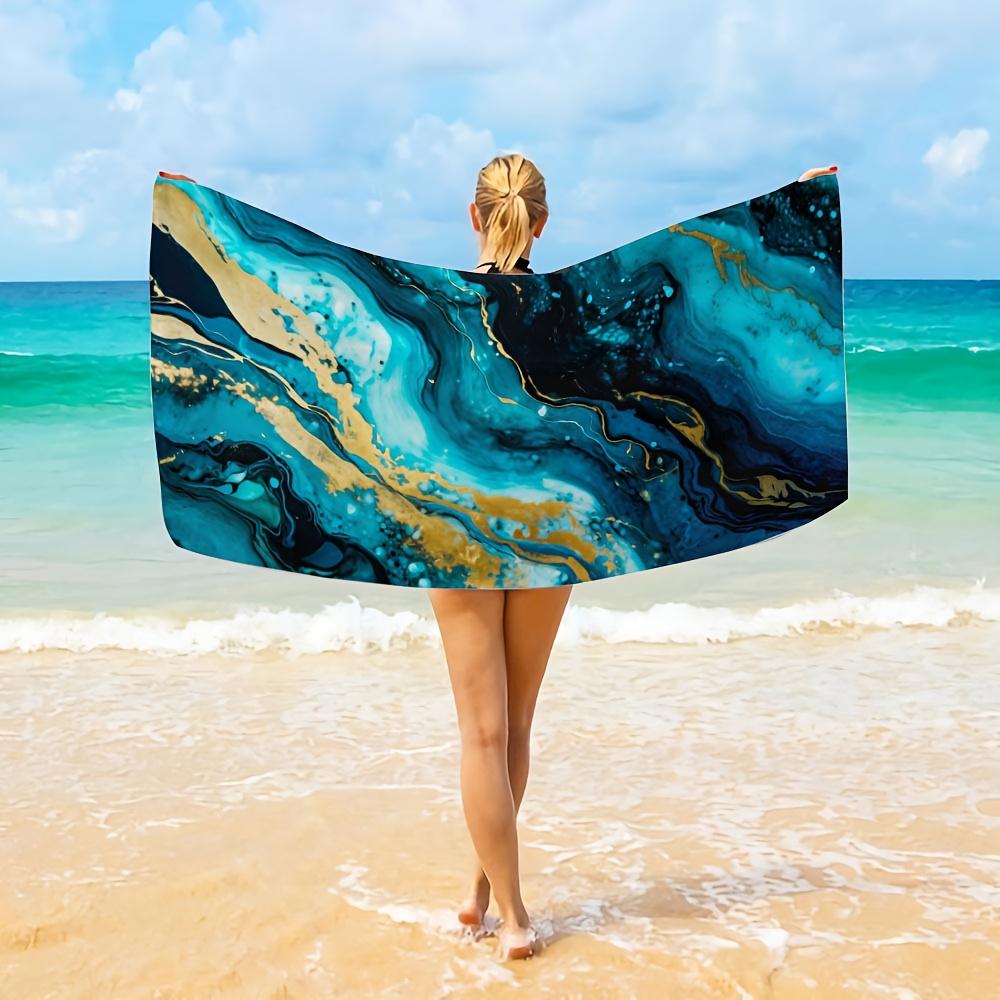 1 pcs Ultra-Soft Dark Blue Marble Pattern Beach Towel - Lightweight, Quick-Drying, Highly Absorbent, Suitable for Sports and Outdoor Activities, Beach Towel