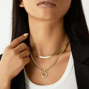 14K Gold Plated Double Layer Figaro Chain Initial Letter   Twist Circle Alphabet Custom Name Charm  for Men Women Hip Hop Personalized Streetwear   tekashi Versatile Heart Gold-Plated Cuban Link  Elegant Rose Bear Sterling Silver Cross Necklace
