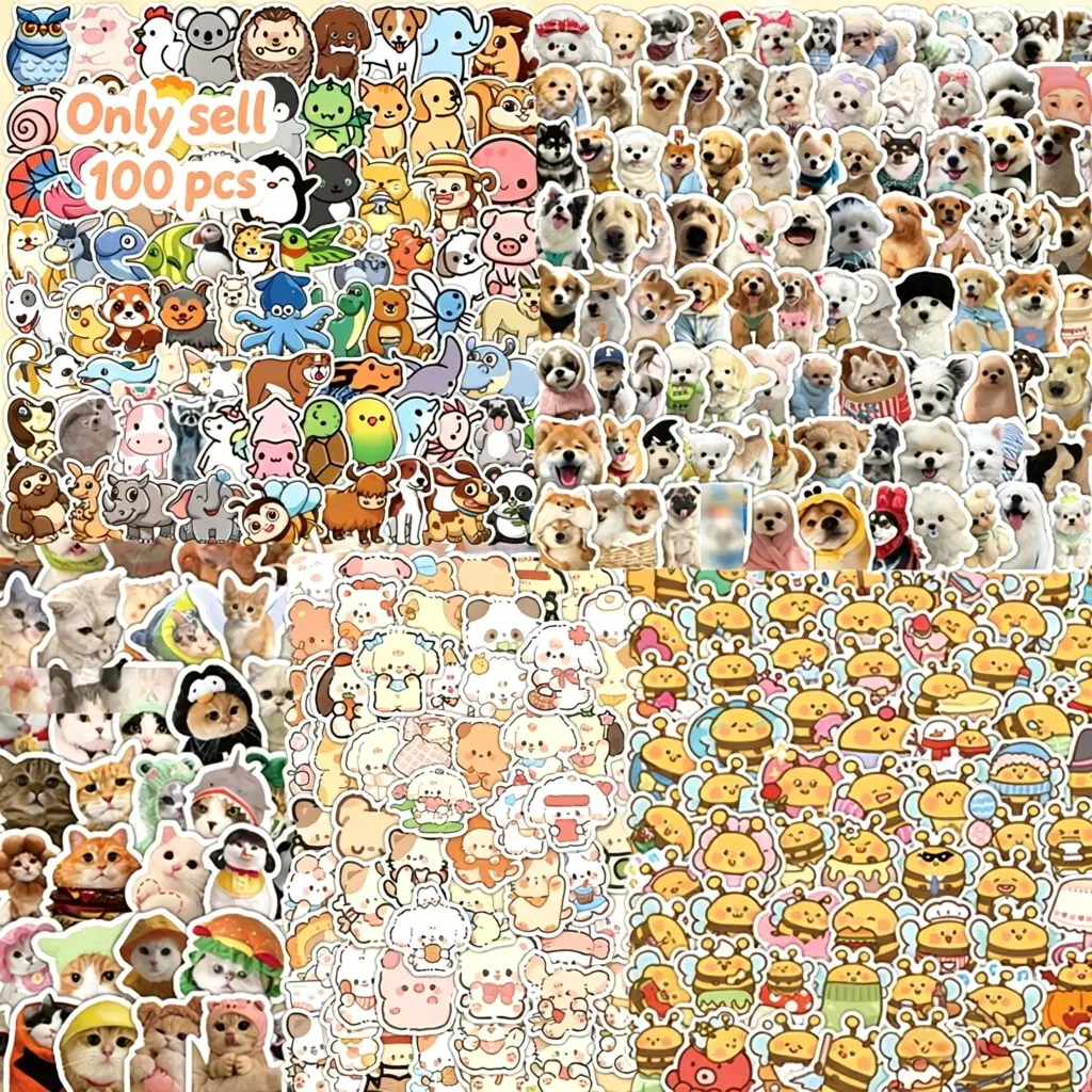 TOOUEE 100 Pcs Cute Animal Fun Stickers Vinyl Waterproof – Aesthetic Decals for Water Bottle Laptop Notebook Scrapbook – Great Birthday Christmas Halloween Party Favors for Kids Teens Adults