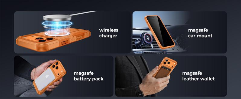 for iPhone 17 Pro Case with Privacy Tempered Glass Screen Protector & Camera Lens Protector, Compatible with MagSafe, Invisible Kickstand, Shockproof Phone Cover, Orange