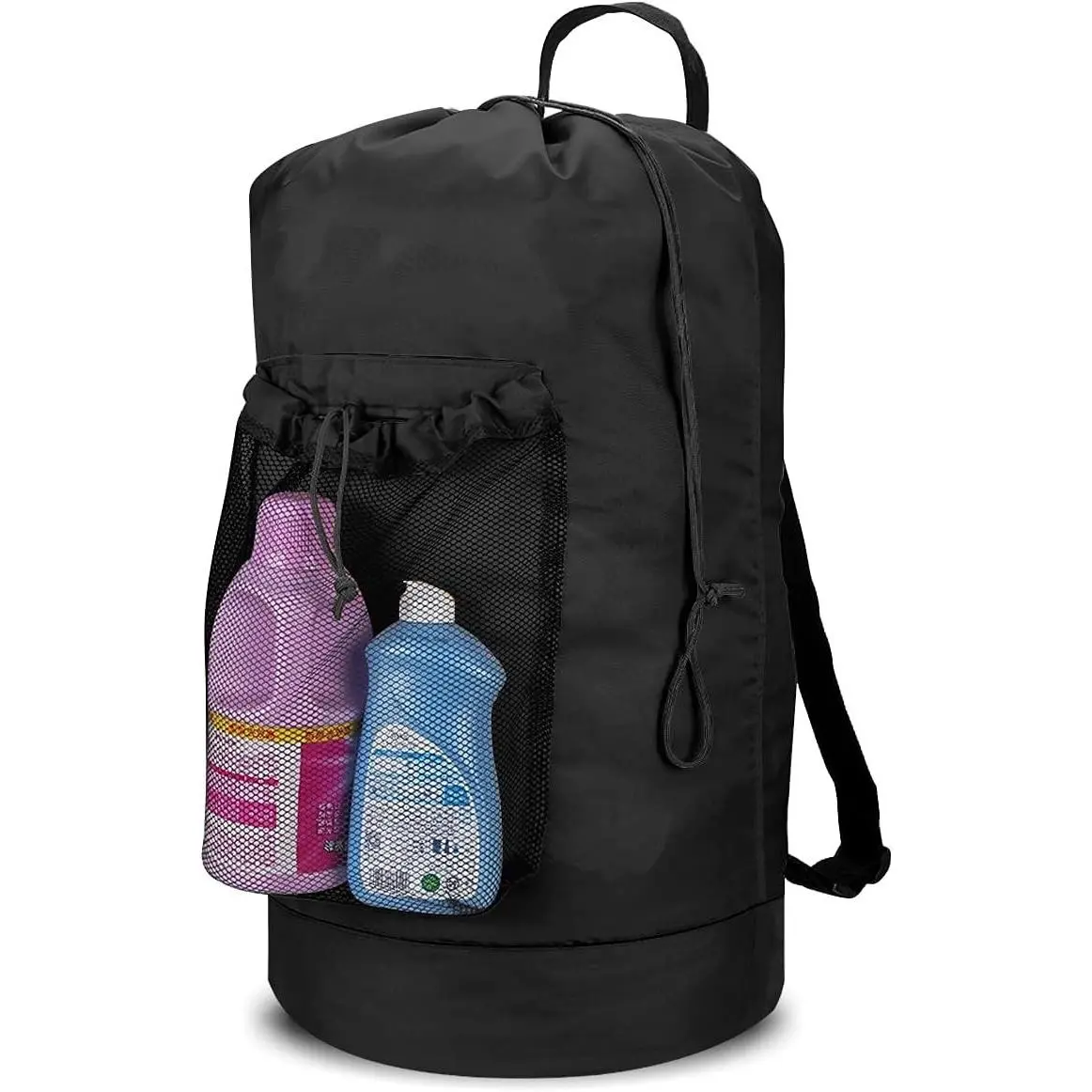 Large 115L Backpack Laundry Hamper with Shoulder Straps, Drawstring Closure, Mesh Pocket, Black
