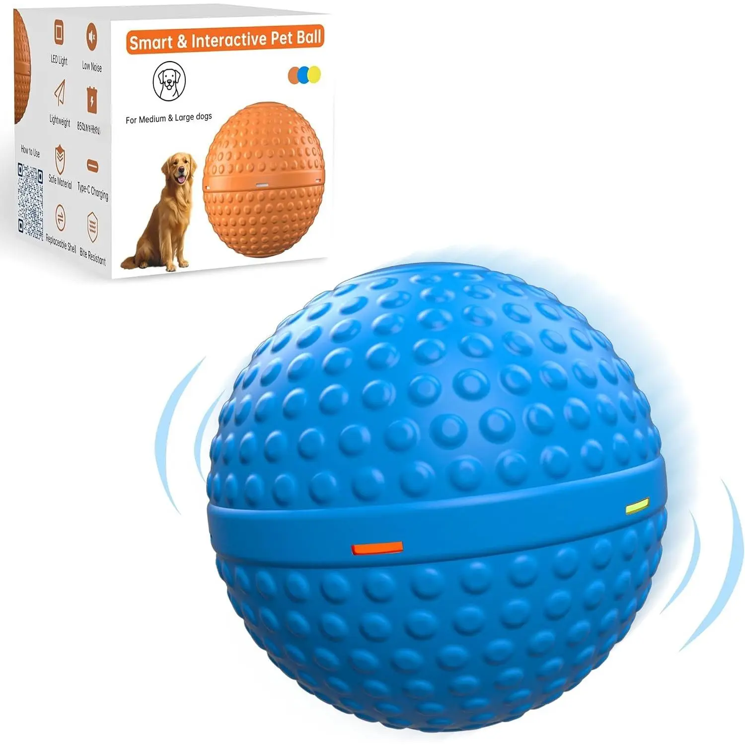 Interactive  Toys, Automatic Moving Bouncing Rolling Ball, -Grade Rubber Material IPX7  Ball for Medium, Large Dogs, 850mAh  Large Capacity, Type-C Rechargeable