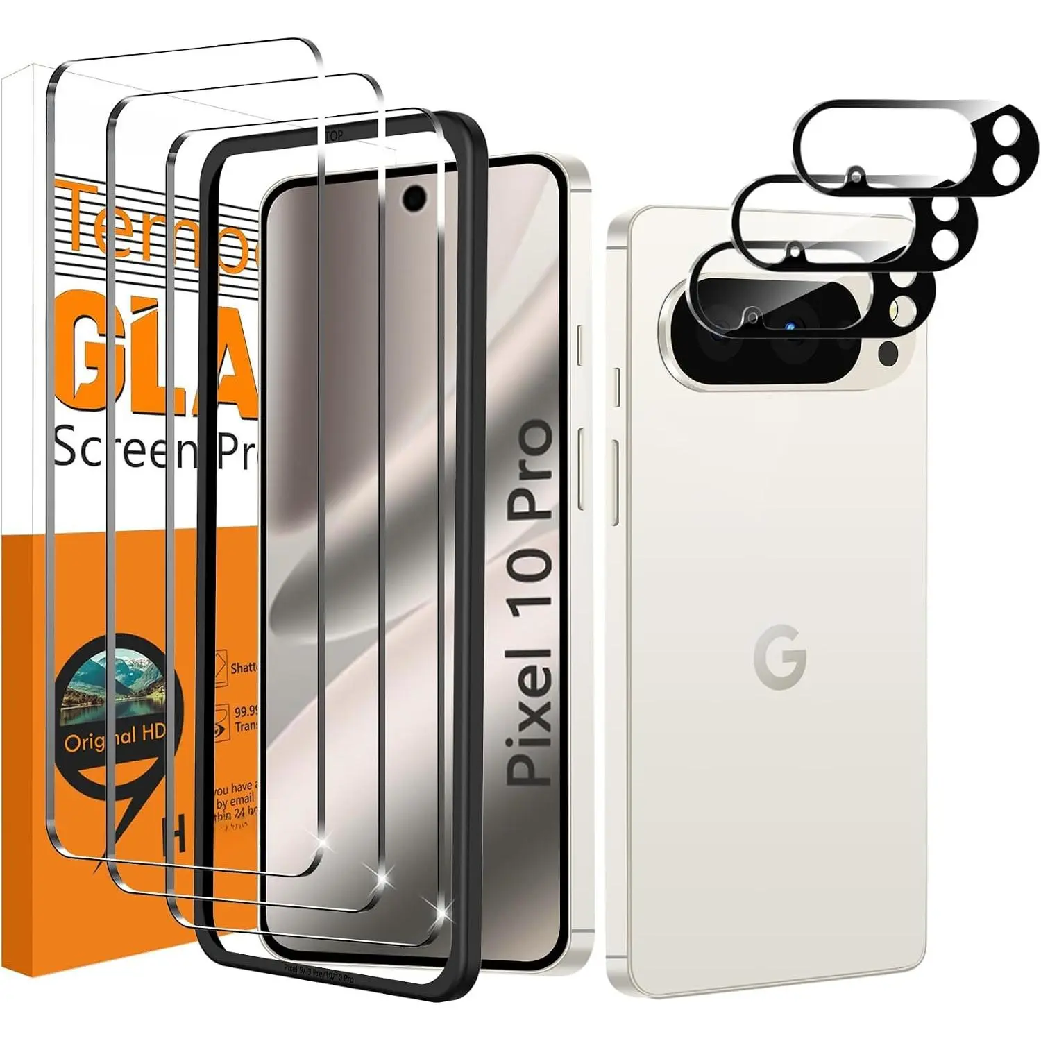 3 Pack Screen Protector for  Pixel 10 Pro + 3 Pack Camera Lens Protector, Ultra  Tempered Glass, 9H Hardness, Anti Scratch, Easy Installation - Case Friendly