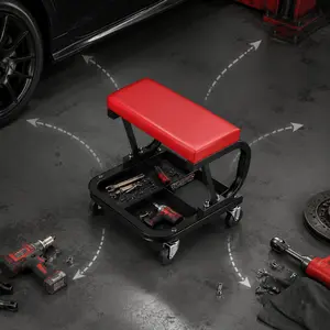 Heavy Duty C-Shaped Mobile Mechanic Stool W2753P489262 - Comfortable Thick Padded Seat, Smooth 360° Swivel Casters, Sturdy C-Shaped Steel Frame, Divided Tool Storage Tray for Auto Repair, Household Maintenance