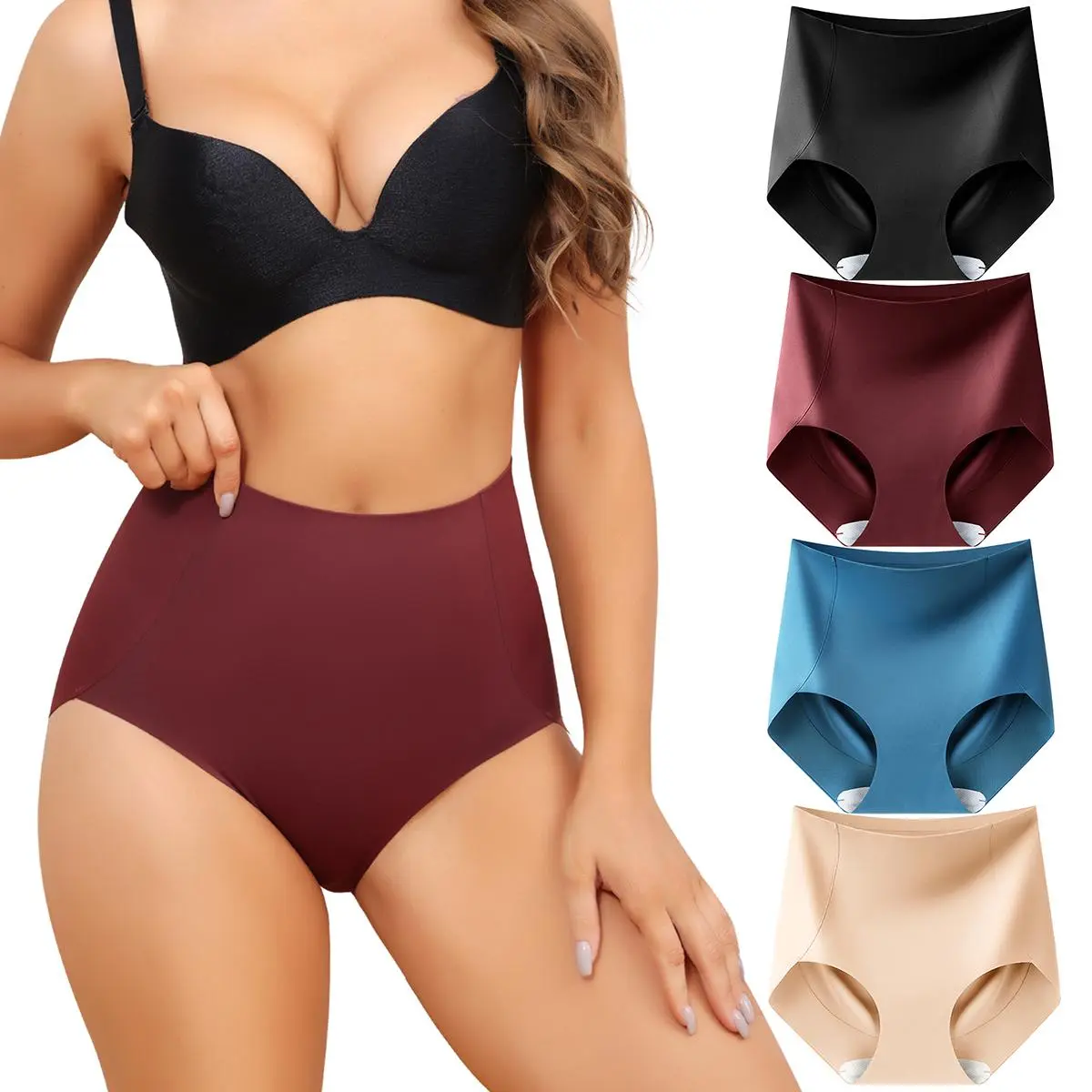 LEVAO Women's High Waisted Tummy Control Underwear - Spandex Casual Basic Fabric, Seamless No Show Elastic Non-Slip Shaping Briefs, Skin-Friendly All-Day Comfort, 4 Pack (S-XXL), Nylon, Panties, Seamless Bonding, Minimalist, Soft Underwear, Four Pieces