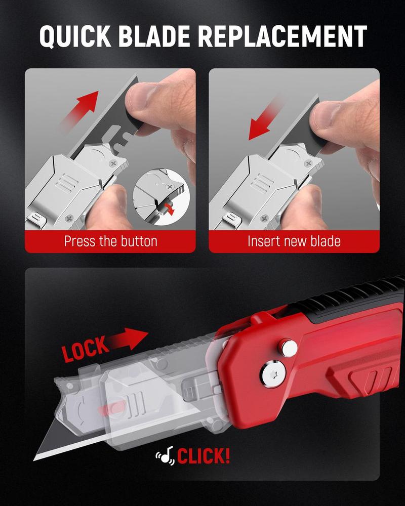 Utility Knife Scraper,  2-in-1 Folding Box Cutter with Blade Storage,Retractable Design, Heavy Duty Zinc Alloy Body, Folding Knife, SK2 Black Blades replacement, DIY Tool,EDC Tool for Home, Office