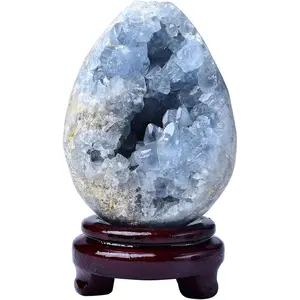 Natural blue celestite crystal egg, mineral specimen for collection, suitable for  and office decoration collectible statue unique home  gift july independence day  ornament sculpture desk decor