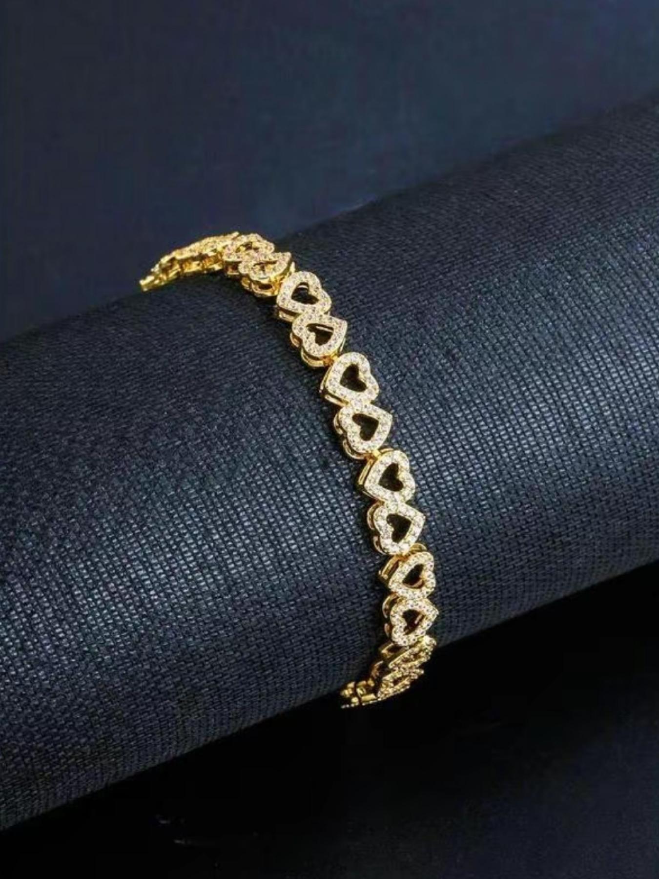 Artificial Gemstone Decorated Heart Design Bracelet, Fashionable Elegant Jewelry Bracelet for Women & Girls, Trendy All-match & Exquisite Jewelry for Birthday Gift, Cubic Zirconia Bracelet