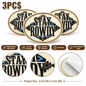 3pcs-bag Stay Rowdy Western Graphic Embroidered Patch for Jacket Backpack Hat Tote Bag Western Trendy for Teens & Adults