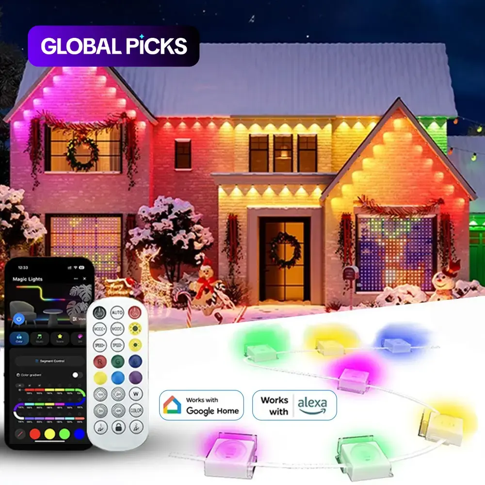 LED RGBIC Versatile Magic Color Eave Lights, Smart Outdoor Fence Lights, Patented Design, Ip67 Waterproof, High Brightness Convex Lens, Tuya APP Control, Music Sync Party Lamp, Outdoor Led Lighting