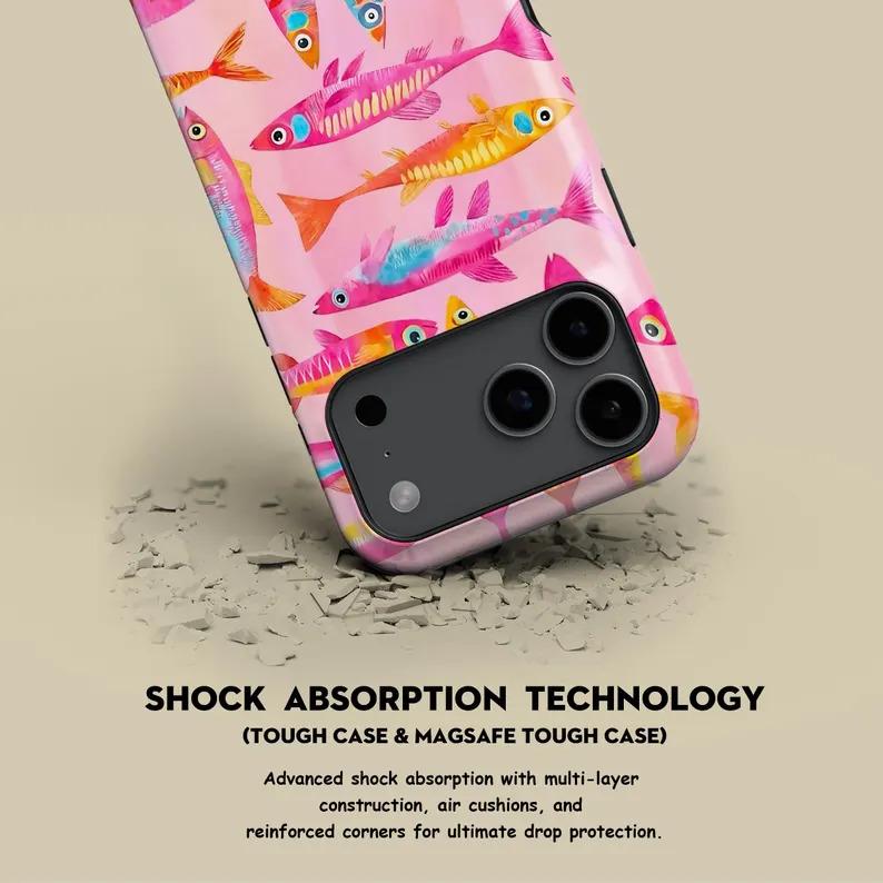 Glam Street TPU Shockproof Waterproof Phone Case - Preppy Cover/Shell with Pink Cartoon Fish, Vintage Skull, Flower Designs for iPhone 12-17 Pro Max, Samsung S23-S25 Ultra Full-Protection Accessory