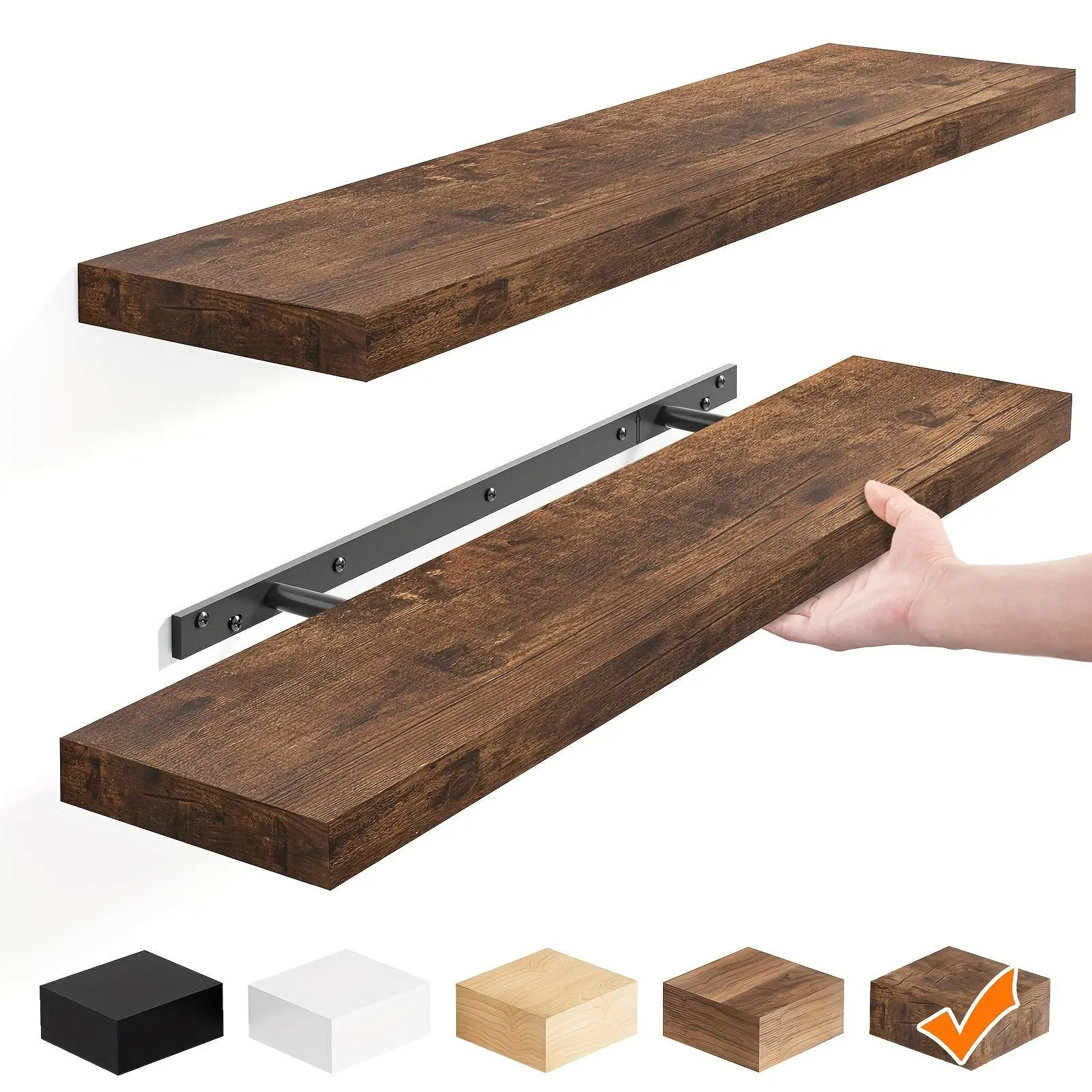 TOMNK Floating Shelves, 2/4/6pcs Wooden Wall-Mounted Set with 15.7in/19.7in/22in Sizes, Strong Load-Bearing, Suitable for Home Decor in Living Rooms, Kitchens, Bathrooms