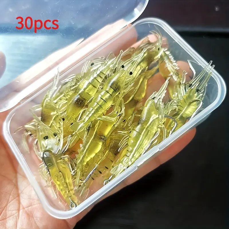 30Pcs/Box Silicone Simulation Soft Shrimp Bait Hooked Shrimp, Perch and Bent Beak Bait Artificial Fishing Lures