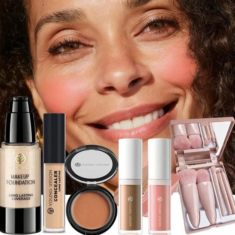 YOUNG VISION  Beginner Makeup Kit, Complete Foundation Set with Tools, Easy-To-Use for Daily Looks, Perfect for Beginners