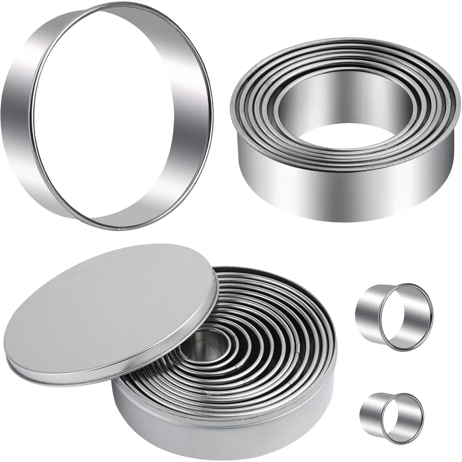 Round Cookie Cutters Set 12 count Bistcuit Cookie Cutters Circle Pastry Cutters Round Donut Ring Molds for Baking for Pastries Doughs Doughnuts