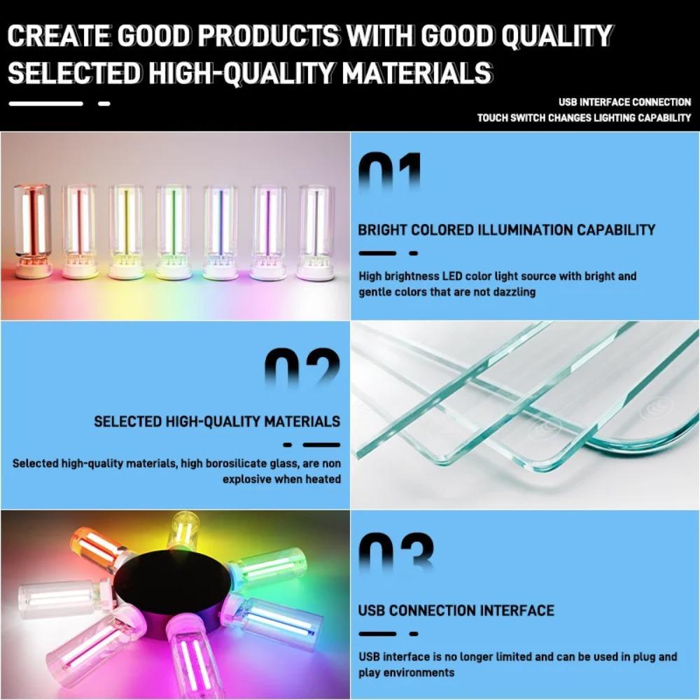 USB Touch Control Transparent LED Night Light, Car Atmosphere Lamp, Edison Bulb, Incandescent LED Filament Bulb, DIY Car Decoration, Adjustable Atmosphere Light