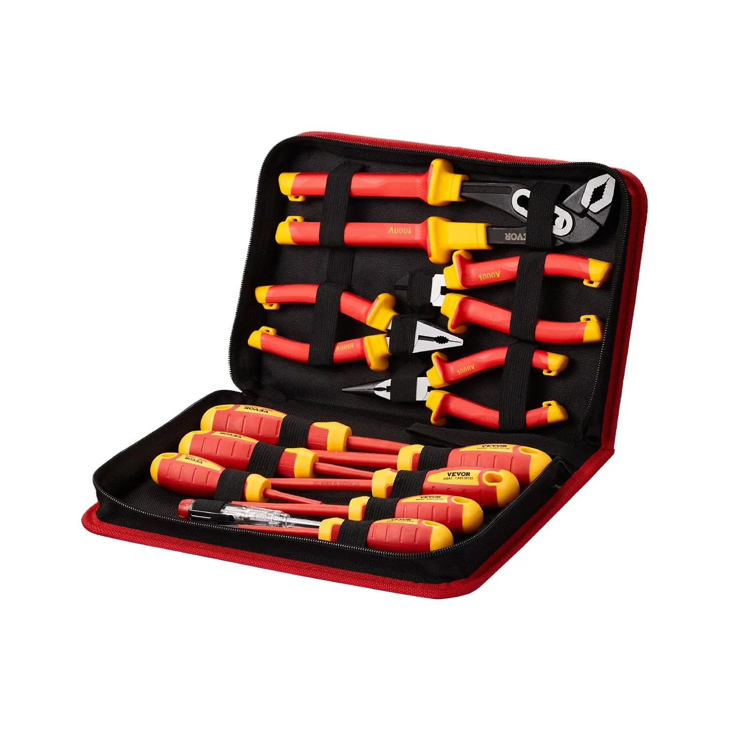 toolupgrade VEVOR 12-Piece Professional 1000V Rated Insulated Electrician Tool Set, with Magnetic Phillips & Slotted Tips, Insulation Screwdrivers, Pliers and Diagonal Pliers