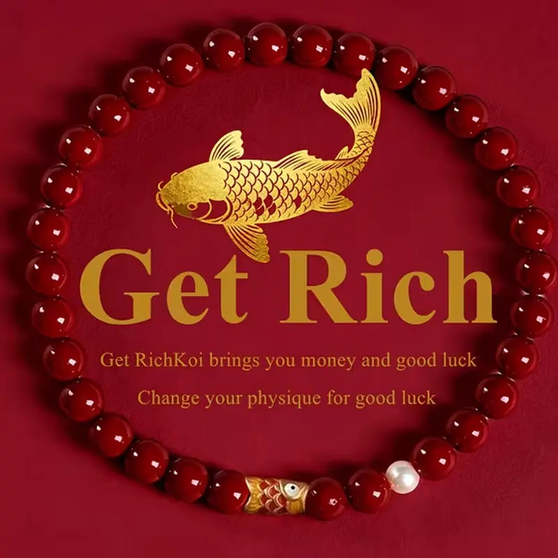 1 Count Cinnabar Koi Lucky Charms Bracelet, Symbolizing Good Luck, Fortune, Treasure, Less Disasters and More Blessings, Perfect as Blessing Gifts for Mother, Girlfriend and Grandmother On Birthday and Festivals Charm Bracelets