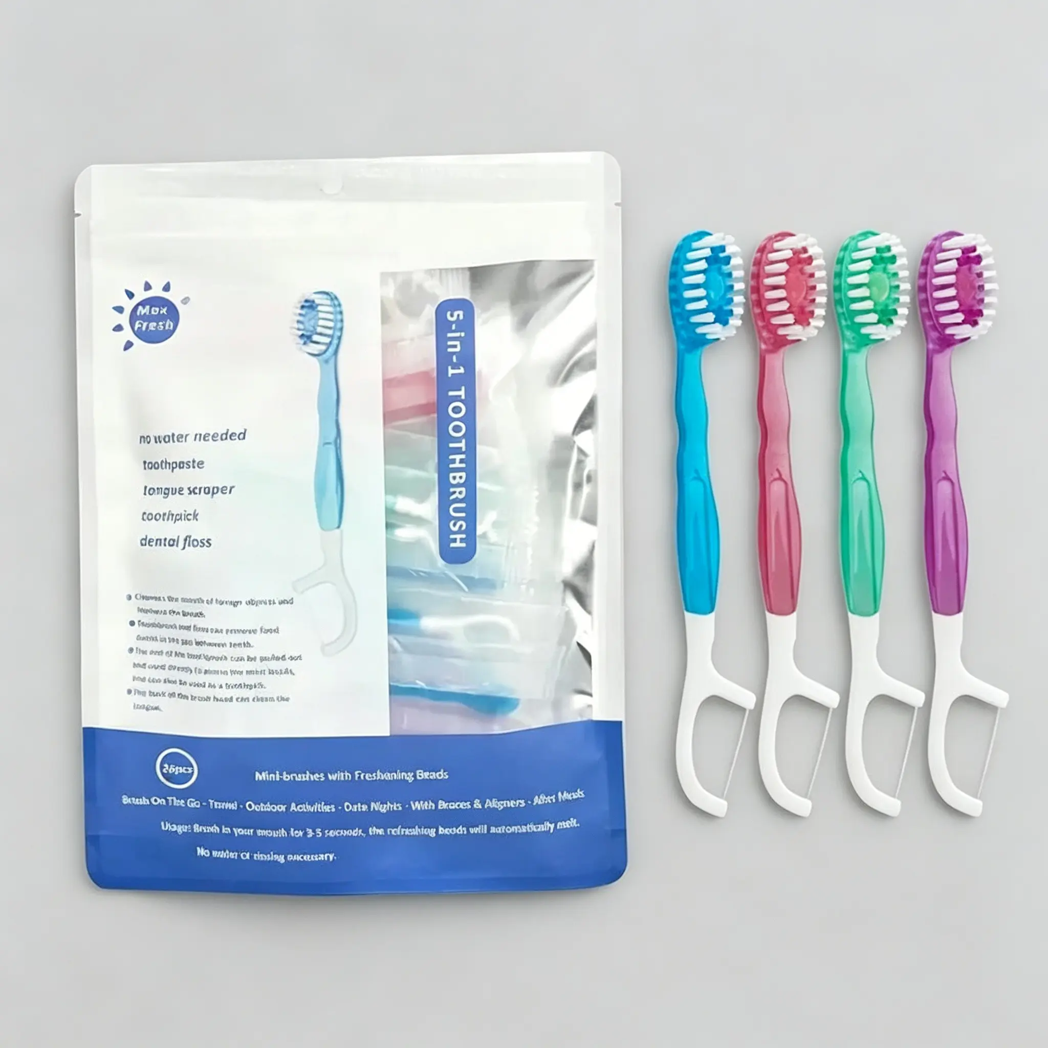 5-In-1 Teeth Stain Cleaning Kit, 26-Piece Portable Oral Care Set, Soft Bristle Toothbrush and Floss Combo, Ideal for Home and Travel
