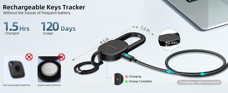 Keychain, Key Finder Built-in Anti-Loss Tracker, Heavy Duty Key Holder, Premium Stainless Steel Keychain Carabiner For Car Keys with GPS Global Locator Tracking Waterproof (Rose Gold)