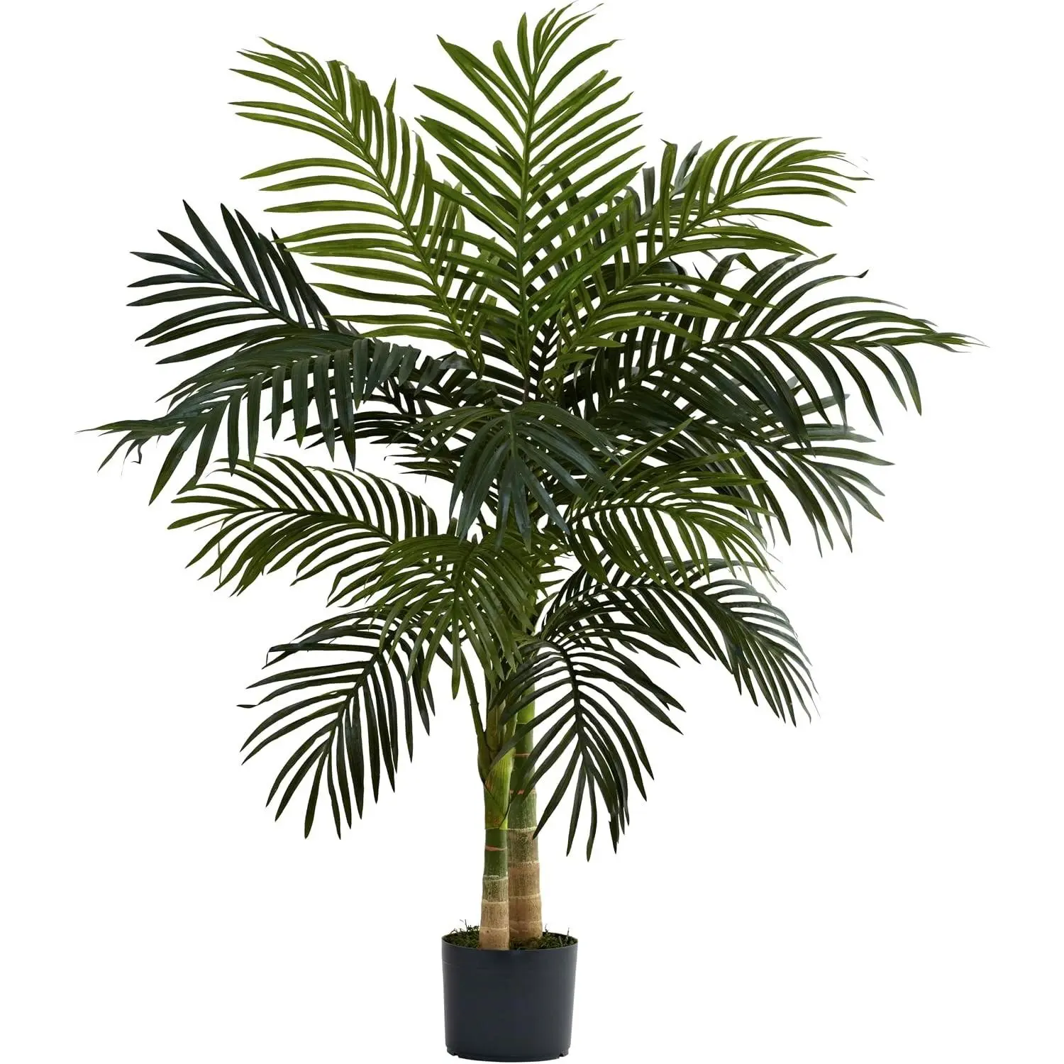 4ft Golden Cane Palm, Double Stalk Artificial Tree With Lush Realistic Foliage Maintenance Free Indoor Faux Palm Plant For Living Room, Easy Setup, Perfect Tropical Decoration