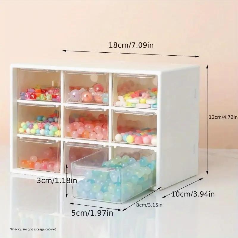 Compact Stackable Storage Box with 9 Transparent Drawers, Ideal for Jewelry, Cosmetics, Office Supplies & Kitchen Accessories, Jewelry Storage Unit, Kitchen Organizer