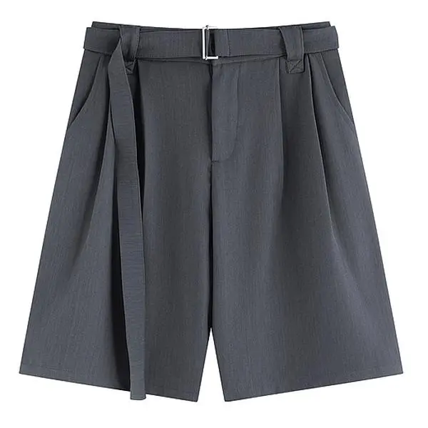 Men's Elegant Pleated Bermuda Shorts in Drapey Suit Fabric, Loose Fit Knee-Length Bottoms with Belt, Wrinkle-Resistant for Casual Summer Office Wear
