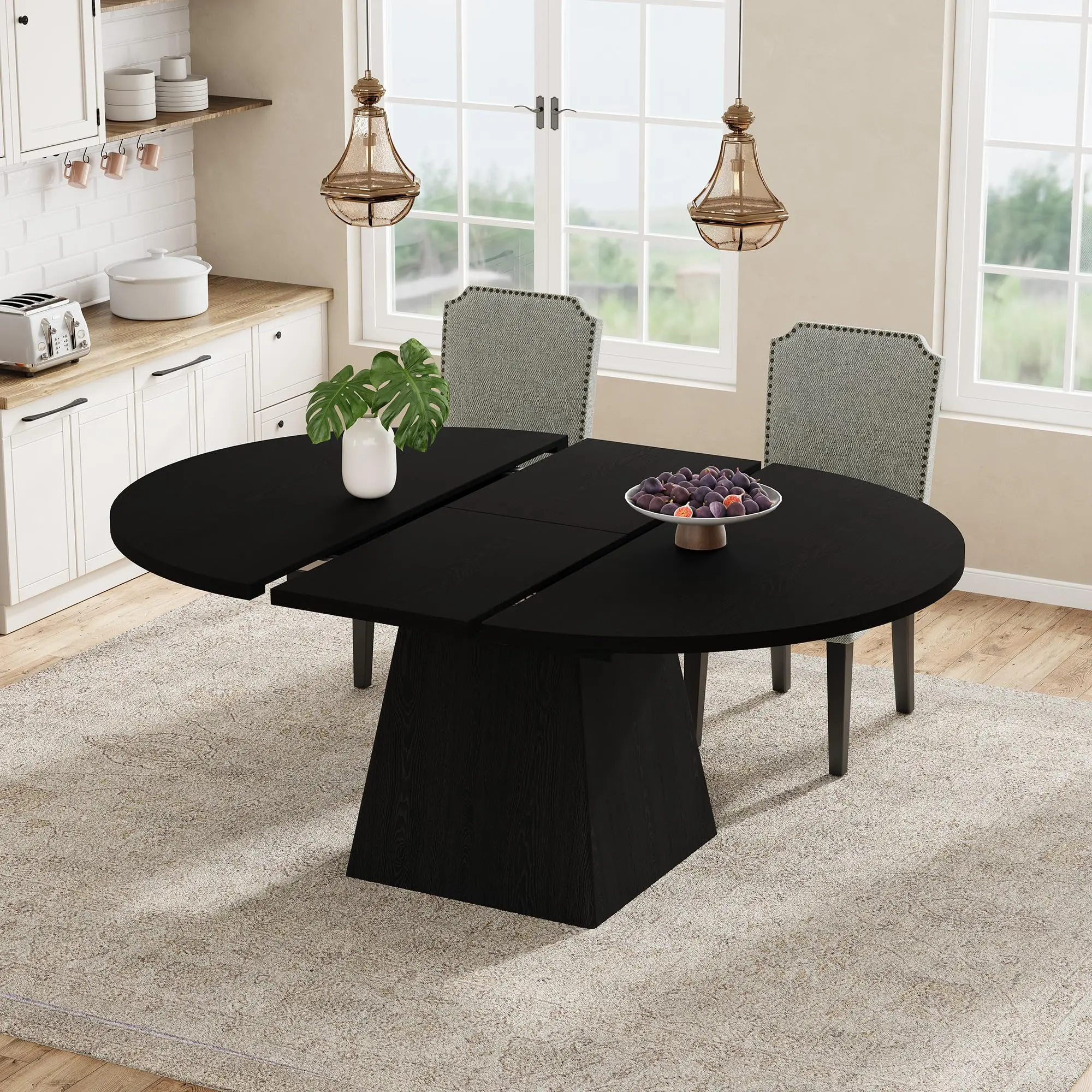 Space-Saving Extendable Dining Table – Modern Oval Table with Hidden Leaves, Storage Shelf, Sturdy Metal Legs – Adjustable 47"-63" Table for 4-6 – Ideal for Kitchen or Dining Room